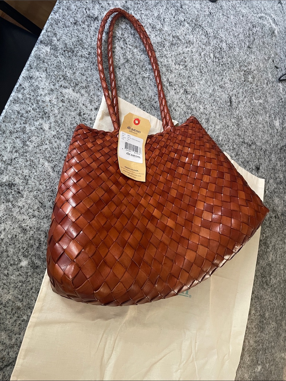Woven Leather Tote Bag - Brown